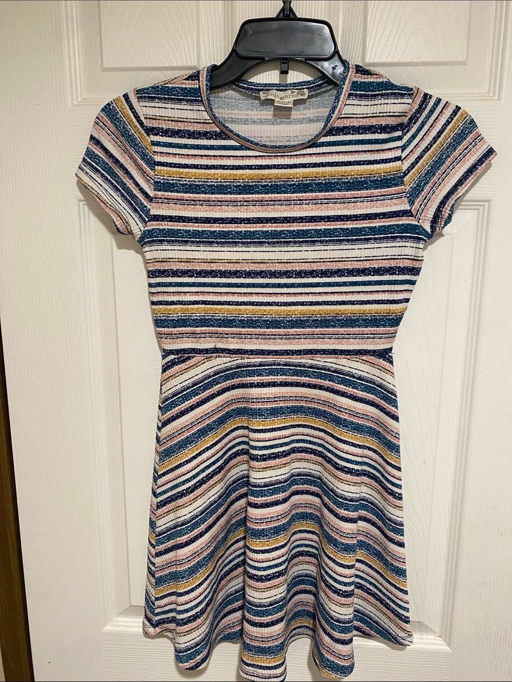 Knitworks Navy, Blush & Mustard Striped Short Sleeve Skater Dress
